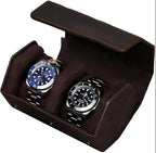 Genuine Leather Watch Roll Travel Case, Vintage Full Grain Leather Hexagon by UPRESYE