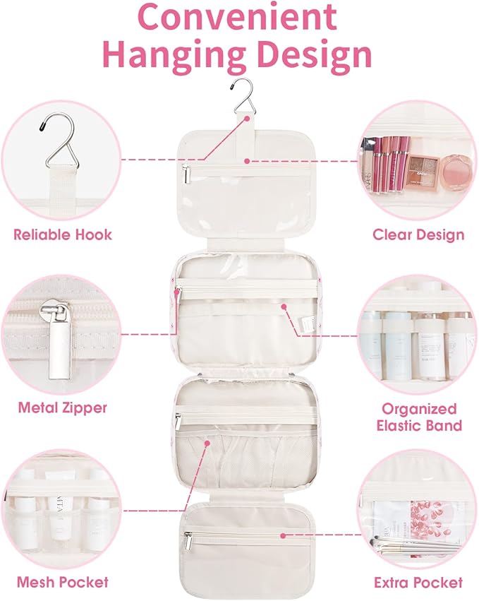 Narwey Hanging Toiletry Bag for Women Travel Makeup Bag Organizer Toiletries - Image 4