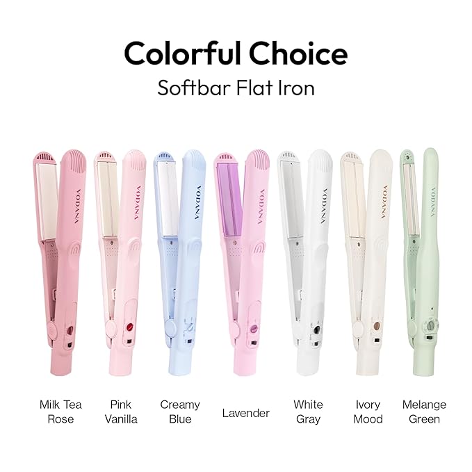 VODANA Professional Softbar Flat Iron - Ceramic Straightener with Patented Silicone Bar, Smooth & Quick Styling, Healthy Hair Solution, Dual Voltage for Worldwide Use(1 inch, Lavender)