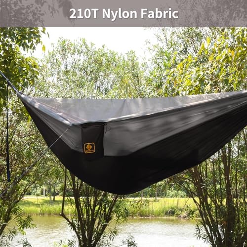 Camping Hammock with Mosquito Net (Black&grey / X-Large)