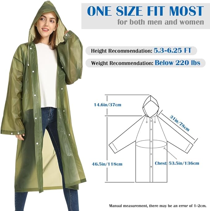 Opret 2 Pack Raincoats for Adults Reusable, EVA Rain Ponchos Lightweight Rain - Image 2