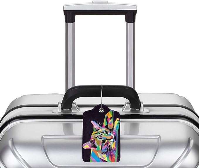 Cat Leather Luggage Tag with Stainless Steel Ring, Fun Name Id Card Cover - Image 5