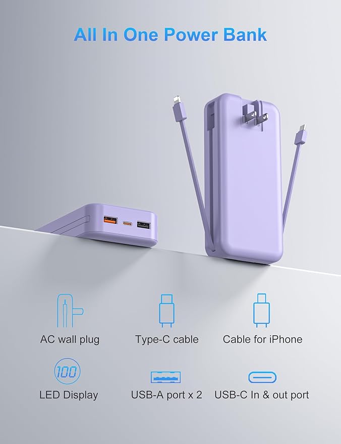 Portable Charger with Wall Plug, 20000mAh USB C Power Bank Fast Charging - Image 9