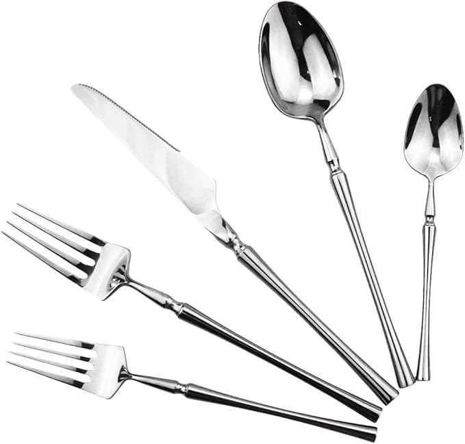 Gugrida Silver Silverware Set, 5-Piece 18/10 Stainless Steel Flatware Cutlery by Gugrida