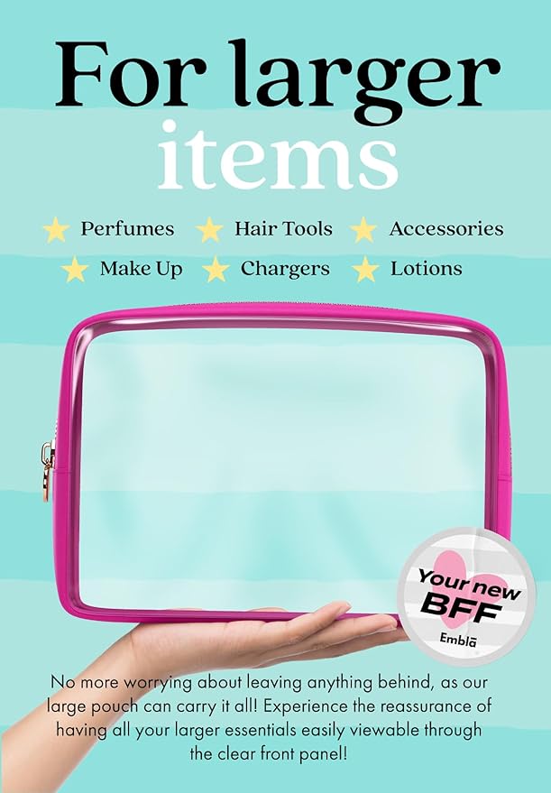 Clear Makeup Bag Zipper Pouch, Transparent Cosmetic Case Organizer, TSA - Image 3