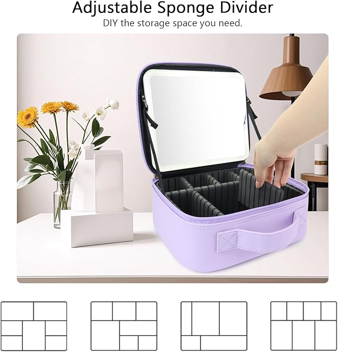 Travel Makeup Bag with LED Mirror Travel Makeup Organizer with 3 Lighted - Image 4