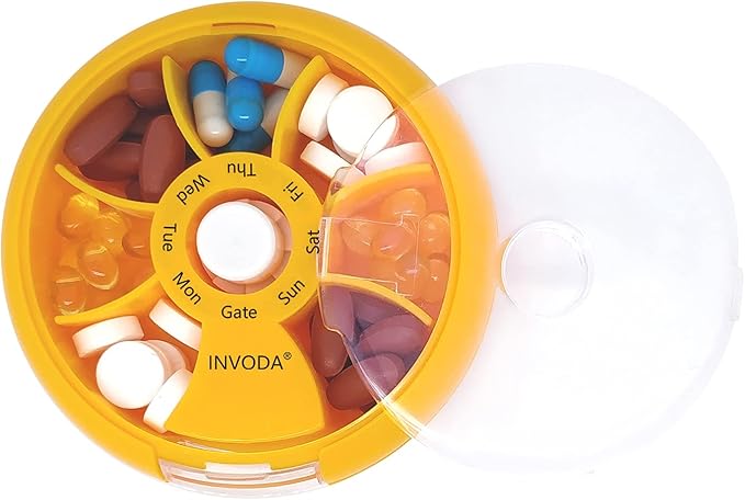 INVODA Weekly Pill Organizer 7 Compartment Rotating Pill Box - Image 6