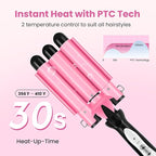 3 Barrel Curling Iron - Crimper Hair Tool 1" Ceramic Hair Crimper & Crimping Iron | Triple Barrel Hair Waver for Women Beach Waves, Dual Voltage, 2 Temp Settings