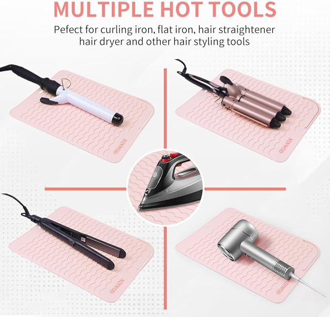 Oversize Large Silicone Heat Resistant Mat, 13.19" x 10.24" Professional Heat Mat for Curling Iron, Portable Vanity Decor Makeup Mat Cover for Travel Vanity Salon(Beige)
