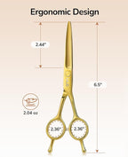 ULG Professional Hair Cutting Scissors 6.5 Inch – Sharp Barber Shears, Stainless Steel Symmetrical Salon Haircut Scissors for Women, Men, Kids, Gloss Paint Finish, Golden