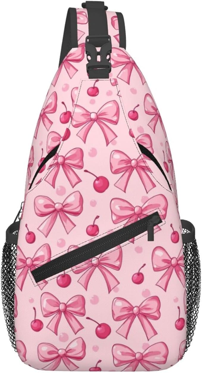 SUPLUCHOM Sling Bag Pink Bows Cherry Hiking Daypack Crossbody Shoulder Backpack by SUPLUCHOM