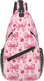 SUPLUCHOM Sling Bag Pink Bows Cherry Hiking Daypack Crossbody Shoulder Backpack by SUPLUCHOM