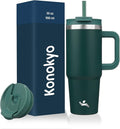 30 oz Tumbler with Handle and 2 Straws, 2 in 1 Lid Insulated Water Bottle by Konokyo