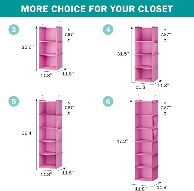 YOUDENOVA Hanging Closet Organizer, 3-Shelf Closet Hanging Storage Shelves - Image 5