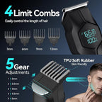 5-in-1 Electric Beard Trimmer Body Hair Trimmer Kit, Professional Cordless Hair Clippers for Men Rechargeable, IPX7 Waterproof Mens Grooming Kit for Face, Mustache, Body, Nose, Gifts for Men (Black)