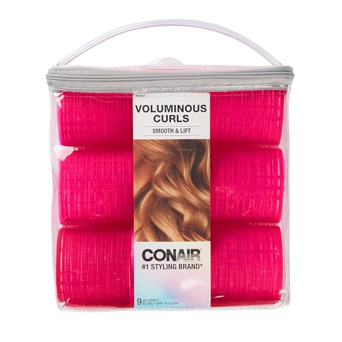 Conair Heatless Curls - Extra Large Hair Rollers - heatless overnight curlers for long lengths - volumized waves - Hot Pink - 9 Count w/storage case