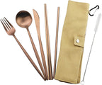 Gugrida Luxury Rose Gold Matte Portable 18/10 Stainless Steel Travel Flatware - Image 2