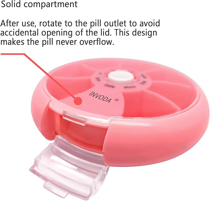 INVODA Weekly Pill Organizer 7 Compartment Rotating Pill Box - Image 9
