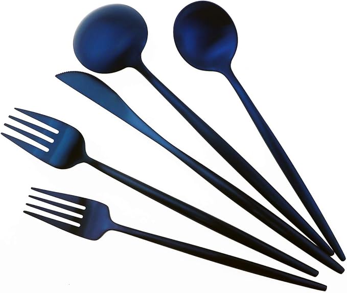 Matte Blue Gugrida 5-Piece 18/10 Stainless Steel Silverware Set, Satin Finish - Image 4