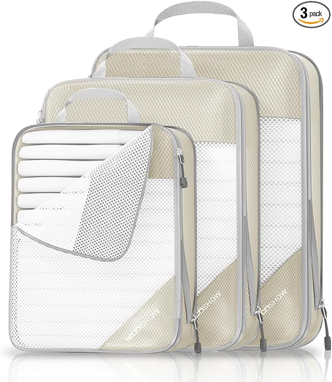 Compression Packing Cubes 3 Set, Compressible Space-Saving Packing Cubes by NICOSHOW