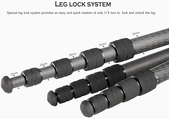 Leofoto Professional Camera Tripod, 63.9" Compact Carbon Fiber Tripod - Image 6