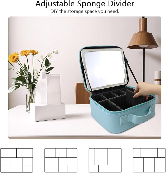 Travel Makeup Bag with LED Mirror Travel Makeup Organizer with 3 Lighted - Image 4