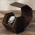 Genuine Leather Watch Roll Travel Case, Vintage Full Grain Leather Hexagon - Image 2
