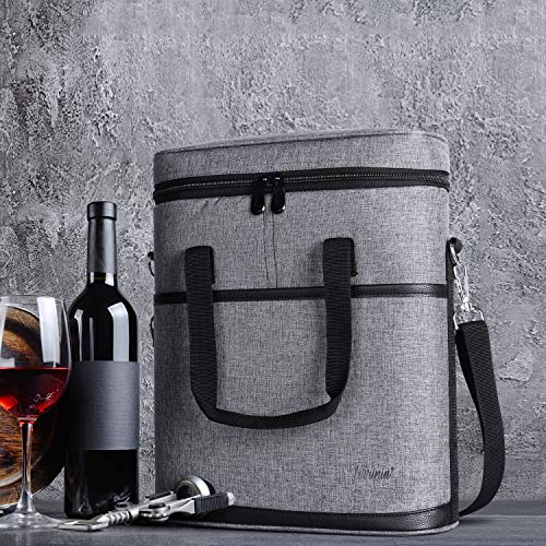 3 Bottle Wine Cooler Bag Carrier for Travel (Grey)