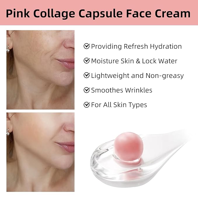 Pink Collage Capsule Face Cream,Moisturizer Capsule Facial Cream,Hydrating Night Face Cream Skincare 4.9 OZ