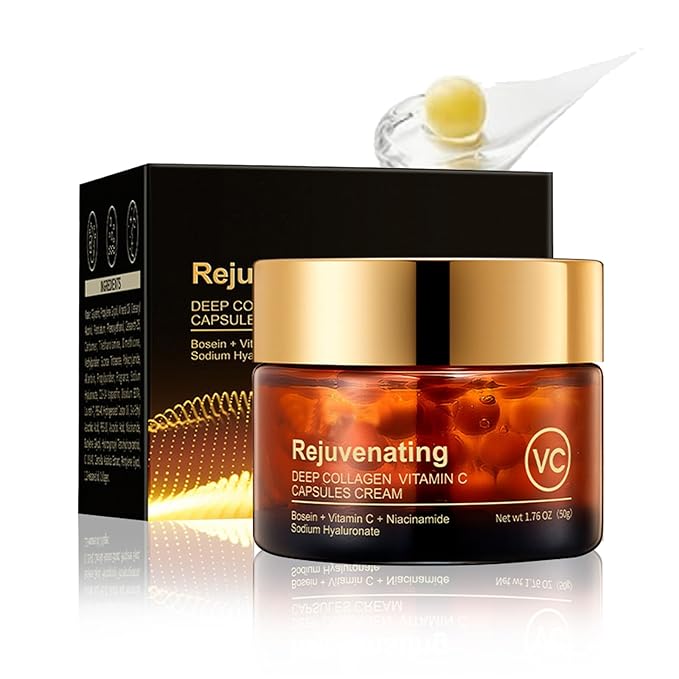 Deep Collagen Vitamin C Capsules Cream,Rejuvenating Anti-Wrinkle Moisturizer Face Cream,Nourish & Firm the Skin,Reduce Wrinkles,Enhance Elasticity Skin | For All Skins Typles 1.76Oz