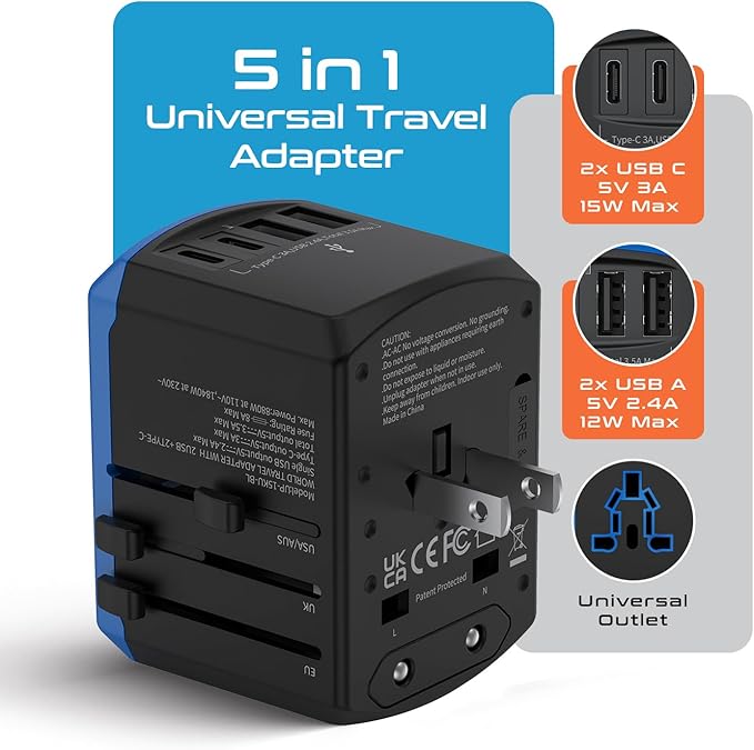 Ceptics Universal Travel Adapter, 5 in 1 Universal Laptop Charger - Image 2