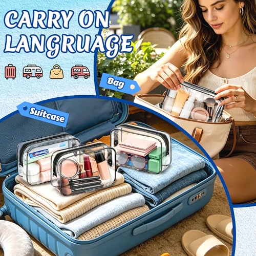 12 Pcs Clear Toiletry Bag PVC Waterproof Zippered PVC Cosmetic Makeup Carry Pouch TSA Approved Toiletry Bag for Travel Clear Organizer Storage Bags (Medium / Black)