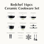 Redchef 16pcs Ceramic Pots and Pans Set Non Stick, Nonstick Kitchen Cookware Set - Image 2