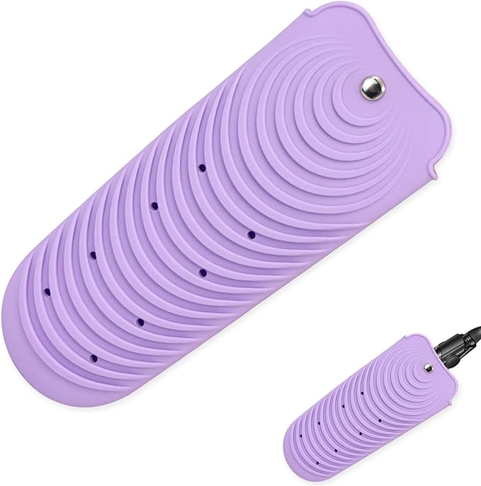 Heat Insulating Silicone Mat Pouch for Hair Straightener, Anti-Slip Travel Pad Cover for Curling & Flat Iron, Portable Styling Heat Mat Holder for Curler Wand and Hot Waver (Purple)