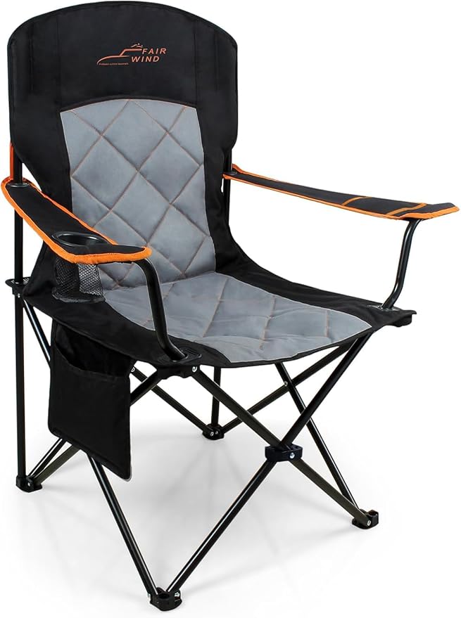 FAIR WIND Oversized Fully Padded Camping Chair, Heavy Duty Quad Fold Chair Arm by FAIRWINDOutdoorEquipment