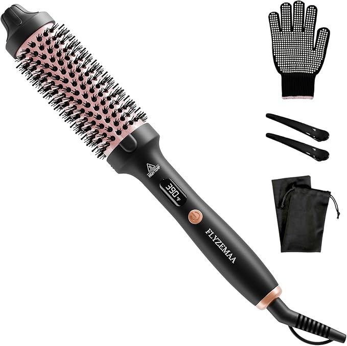 Thermal Brush, 1 1/2 inch Heated Round Brush with 3 Temperature Settings, Easy to Create Blowout Look, Pouch and Dual Voltage for Travel