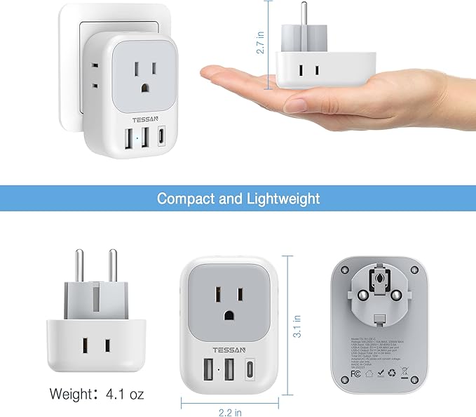 TESSAN 2 Pack Type E F Plug Adapter USB C, Germany France Power Adaptor - Image 5