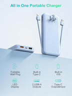 Portable Charger with Built-in Cables and Wall Plug, 12000mAh 22.5W USB C Power - Image 9
