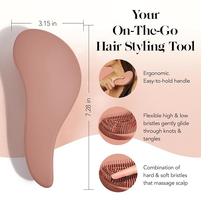 Kitsch Detangler Brush – Gentle Curly Hair Brush with Flexible Bristles for All Hair Types - Wet or Dry | Detangling Hair Brushes for Women & Men, Hairbrush for Adults & Kids - Terracotta