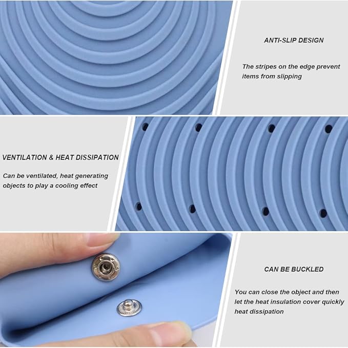 Heat Insulating Silicone Mat Pouch for Hair Straightener, Anti-Slip Travel Pad Cover for Curling & Flat Iron, Portable Styling Heat Mat Holder for Curler Wand and Hot Waver (Blue)