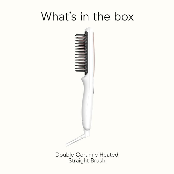 Conair Double Ceramic Hair Straightener Brush, Heated Straightening Brush for Smooth, Shiny Hair, V-Shaped Heated Bristles for Closer Contact, 5 LED Heat Settings, Dual Voltage, White