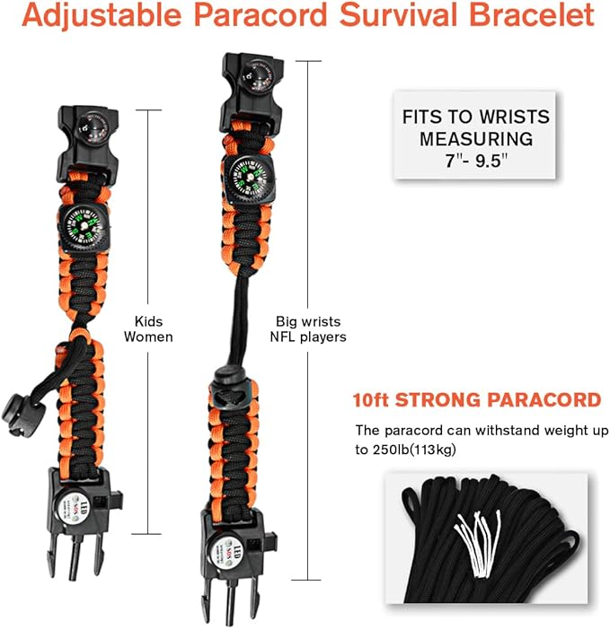 20 in 1 Survival Paracord Bracelet Adjustable Gear Kit - Image 4
