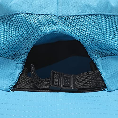 Womens Summer Sun Hat Beach Hat Wide Brim Outdoor UV Protection Hat Foldable Cool Mesh Ponytail Bucket Hat (6-7 / Pure Sky Blue)