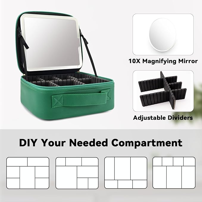 Travel Makeup Bag with LED Mirror and 10x magnifying glass with 3 Lighted - Image 4