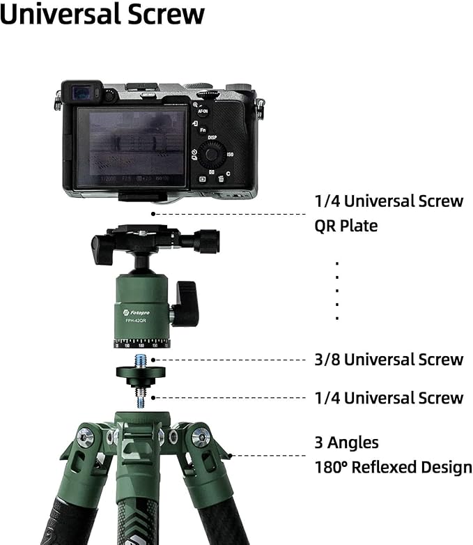 Fotopro Carbon Fiber Tripod 60 Inch 360 Degree Ball Head Quick Release Plate - Image 3