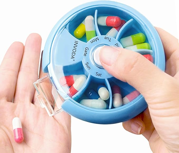 INVODA Weekly Pill Organizer 7 Compartment Rotating Pill Box by INVODA