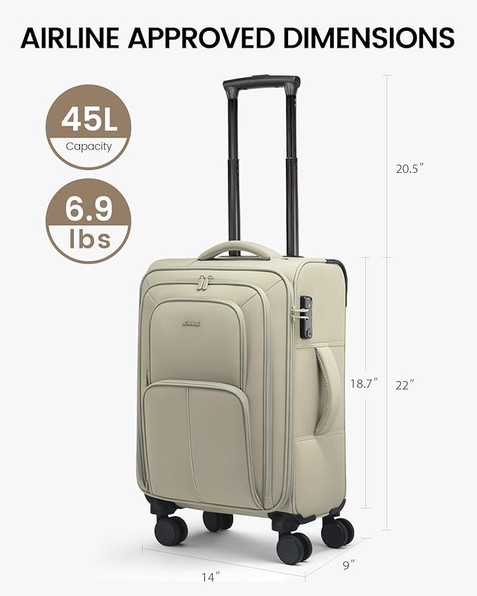LOVEVOOK Carry On Luggage 22x14x9 Airline Approved, 22 Inch Softside Suitcases - Image 8