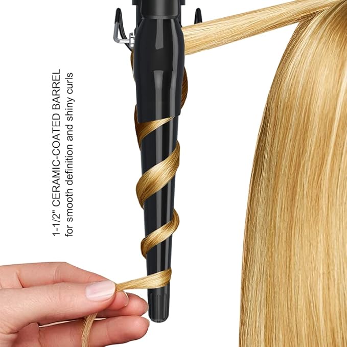 Professional Curling Iron Tapered Curling Wand 1-1/2" Ceramic Hair Curler, Fast Heat-up Multiple Temp Settings Curling Wand with LED Display Auto Shut Off and 2 Hair Clips