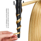 Professional Curling Iron Tapered Curling Wand 1-1/2" Ceramic Hair Curler, Fast Heat-up Multiple Temp Settings Curling Wand with LED Display Auto Shut Off and 2 Hair Clips
