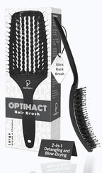 Curved Vented for Blow Drying - Boar Bristle Brush (Large) with Comfortable Handle - Soft Bristle Brush for Thick and Fine Hair - Natural Boar Bristles for Women, Men & Kids - Black